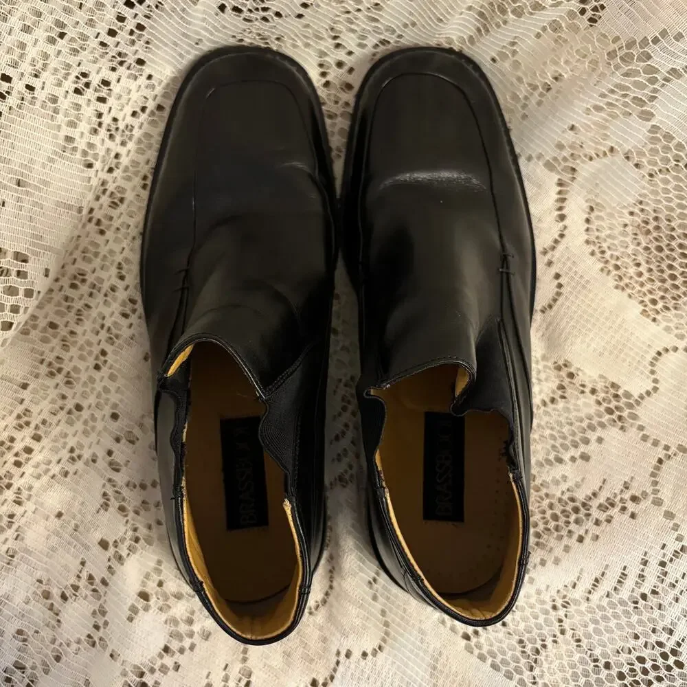 Brass Boot Men's US 10.5 Black Leather Square Toe Ankle Boots